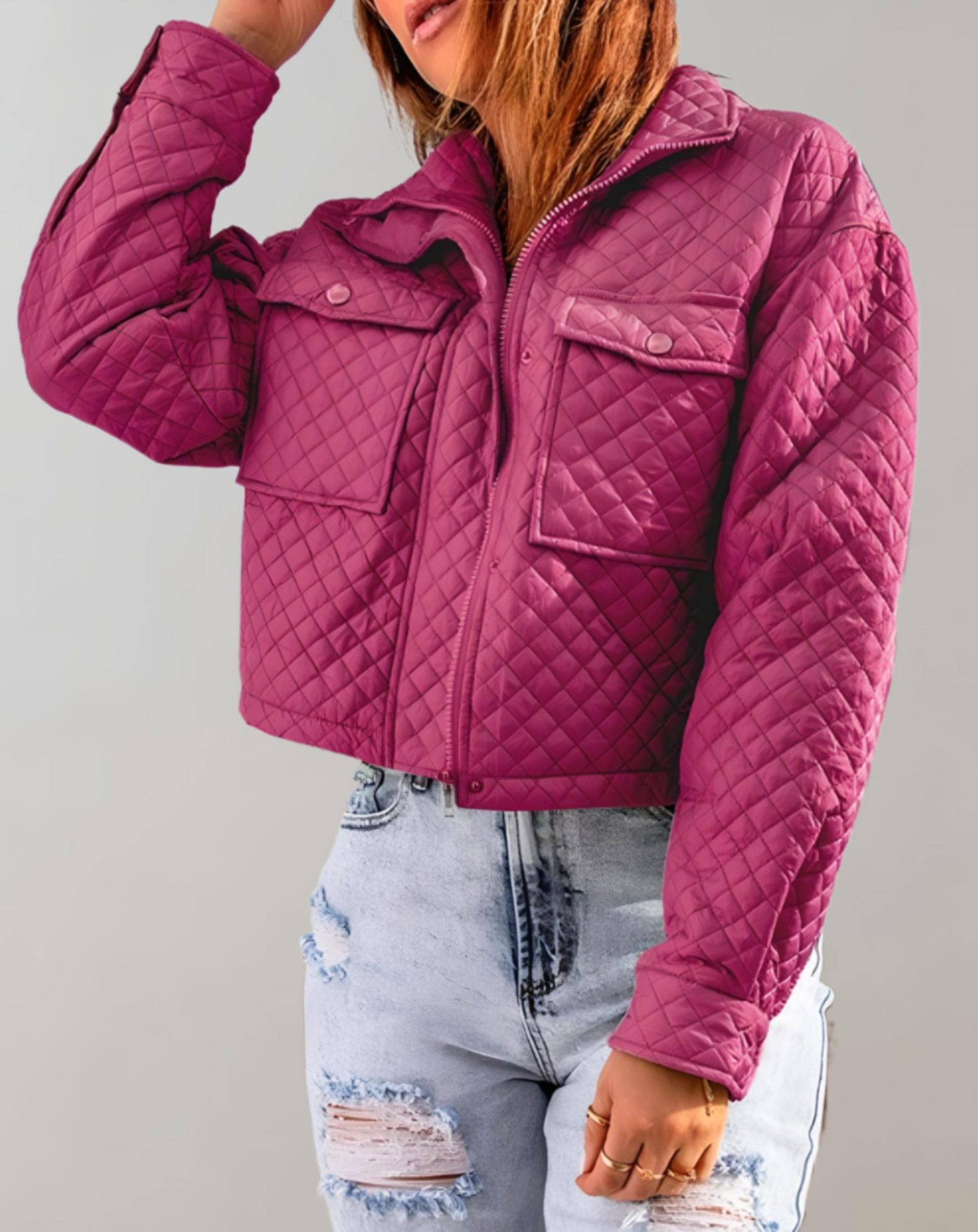 Street-Wave Quilted Lightweight Jacket For Women With Button Front Pockets And Relaxed Fit