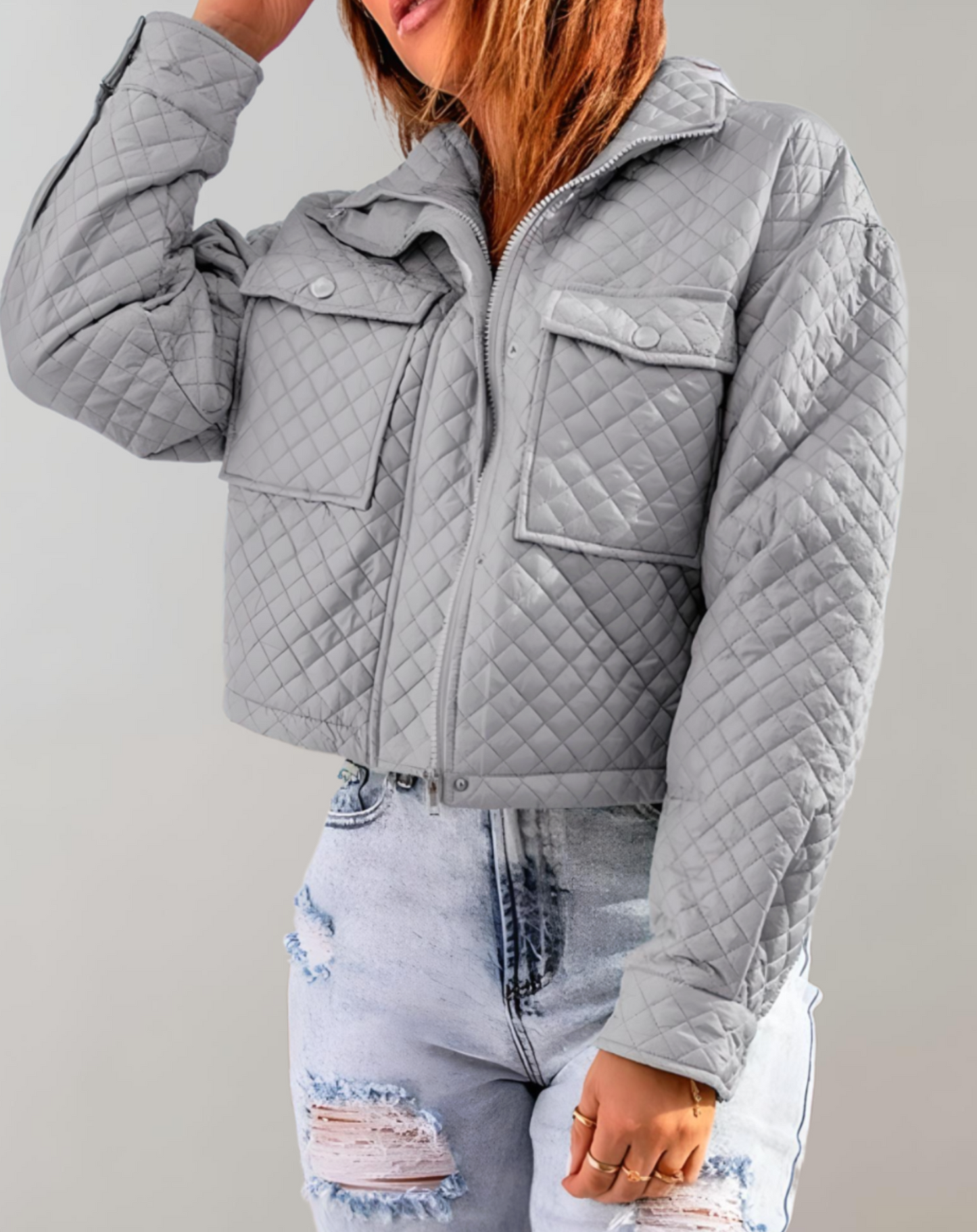 Street-Wave Quilted Lightweight Jacket For Women With Button Front Pockets And Relaxed Fit