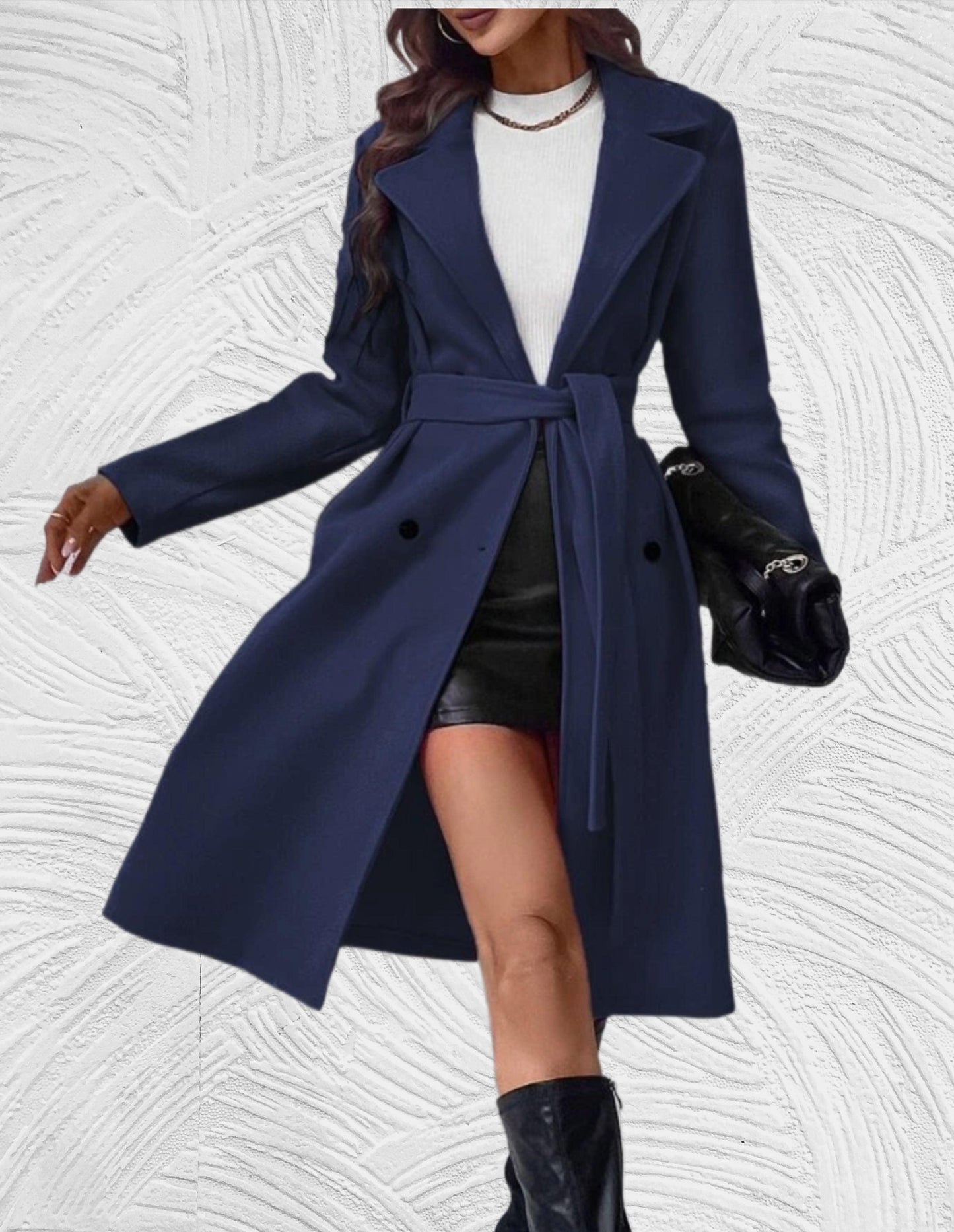 Streetwave Womens Long Oversized Coat With Button Closure Chest Pockets And Tie Belt