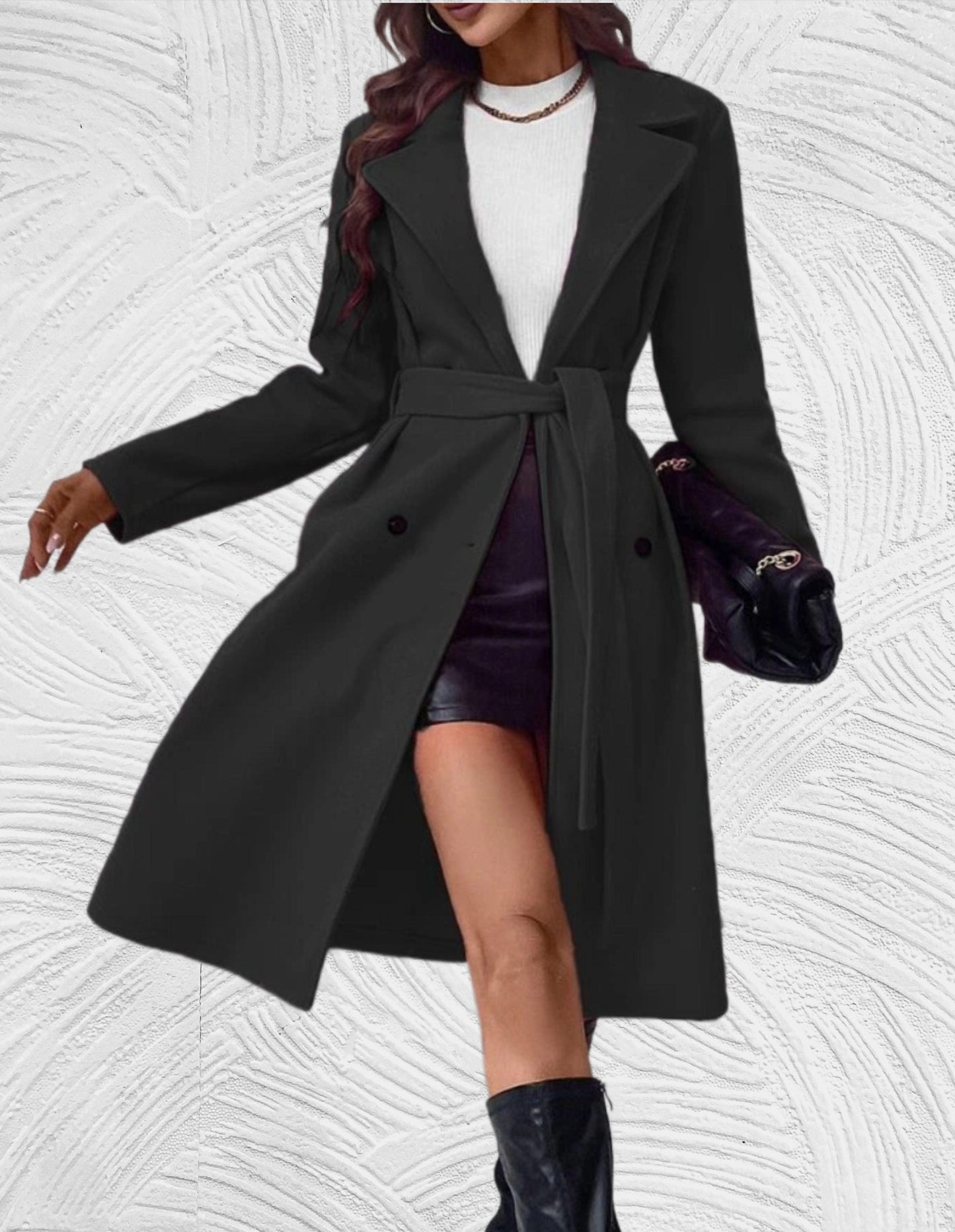 Streetwave Womens Long Oversized Coat With Button Closure Chest Pockets And Tie Belt