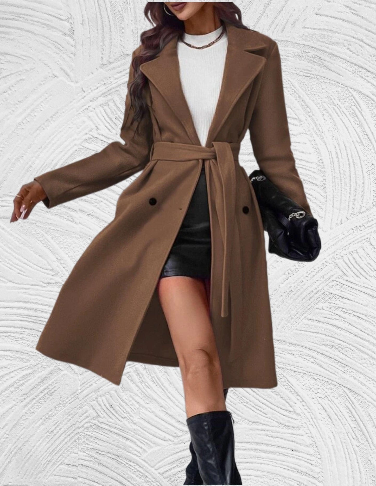 Streetwave Womens Long Oversized Coat With Button Closure Chest Pockets And Tie Belt