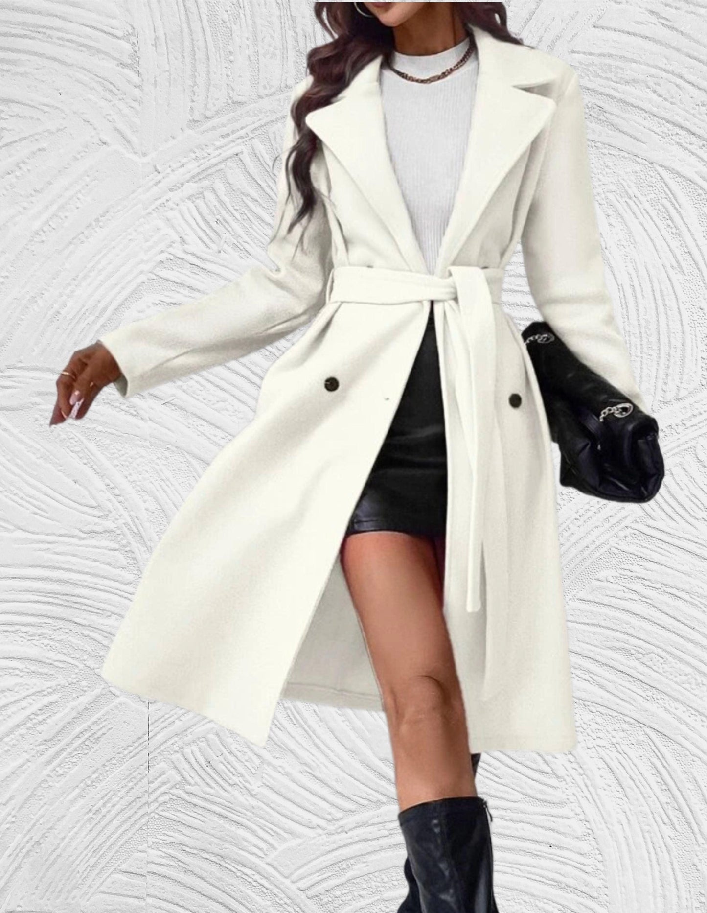 Streetwave Womens Long Oversized Coat With Button Closure Chest Pockets And Tie Belt