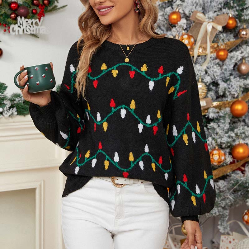 Street Wave Christmas Knit Sweater With Playful Pattern For Women Cozy Warmth Soft Cotton Acrylic Blend
