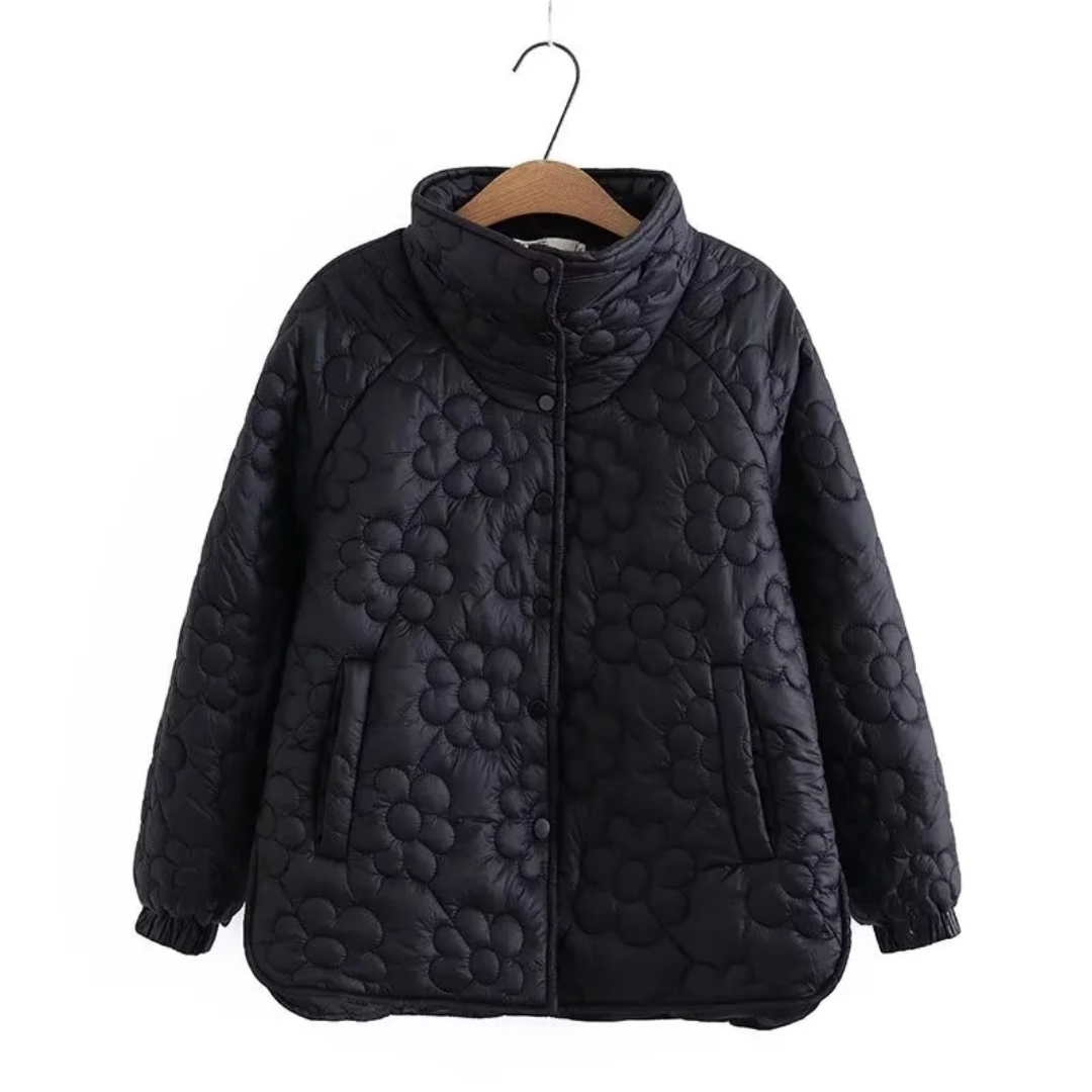 Street-wave Quilted Padded Jacket For Women Warm Floral Embossed Winter Coat Softly Lined
