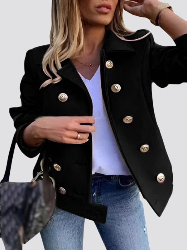 Street-wave Womens Double-Breasted Wool Blend Jacket - Classic Elegant Warm Blazer