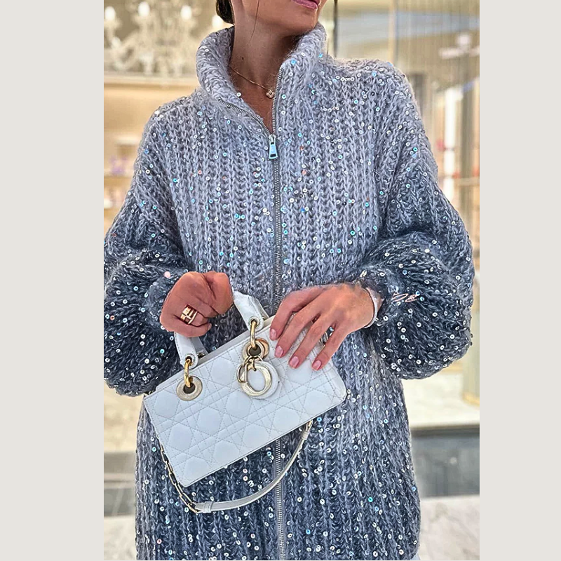 Street Wave Effortless Chic Winter Pullover For Women With Cozy Sequin Knit Texture