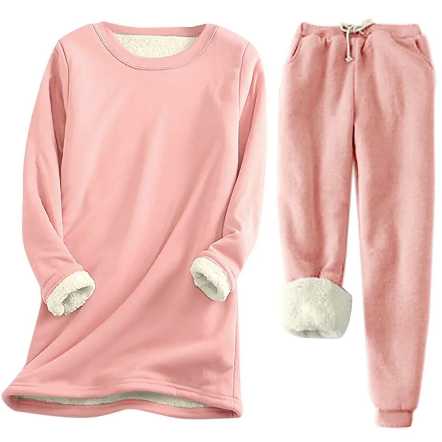 Leyliana Warm Sherpa Fleece Thermal Set For Women Cozy Winter Two Piece Loungewear