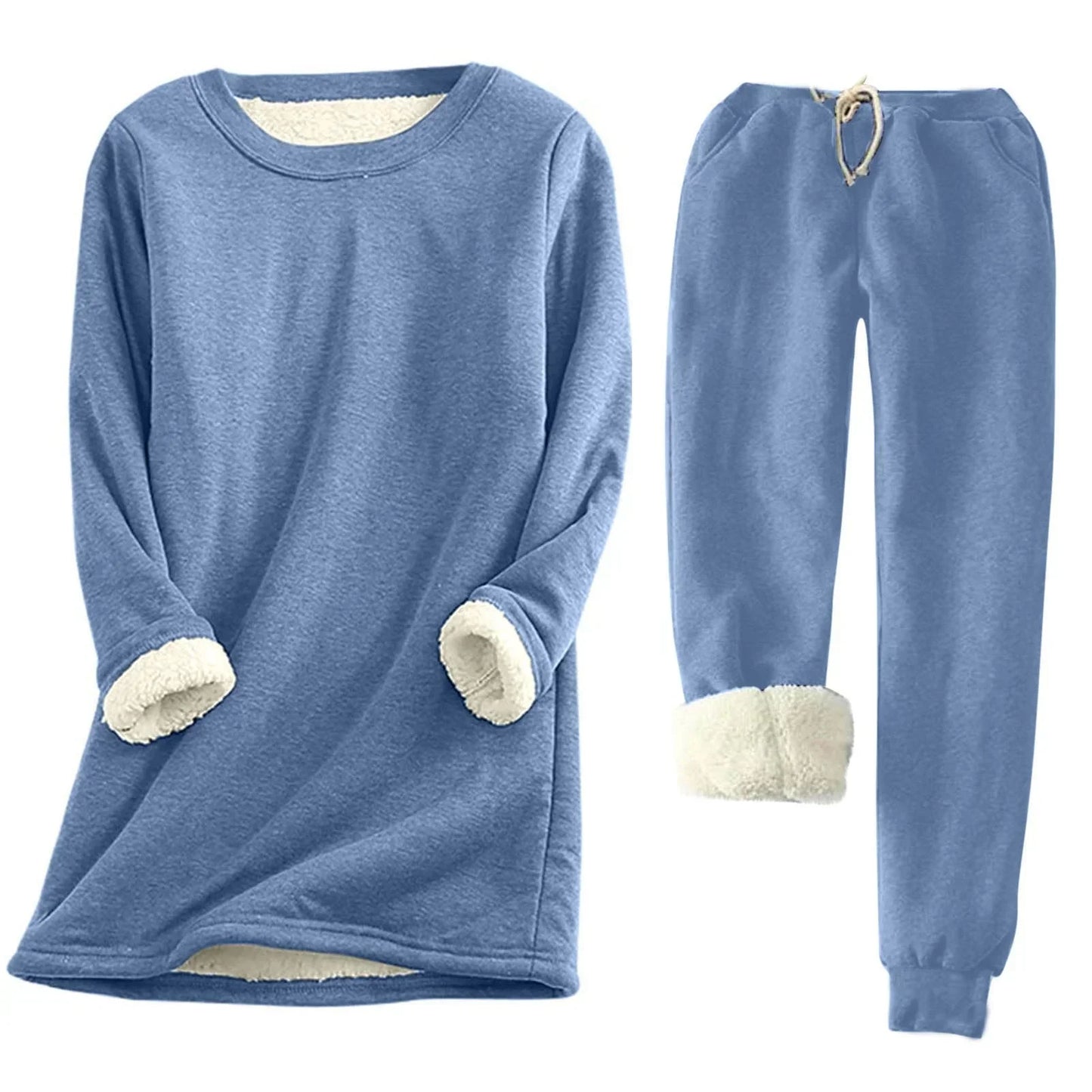 Leyliana Warm Sherpa Fleece Thermal Set For Women Cozy Winter Two Piece Loungewear