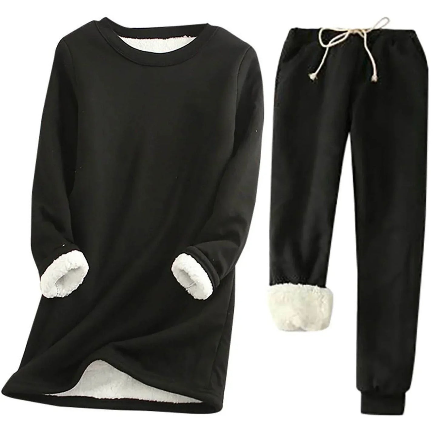 Leyliana Warm Sherpa Fleece Thermal Set For Women Cozy Winter Two Piece Loungewear