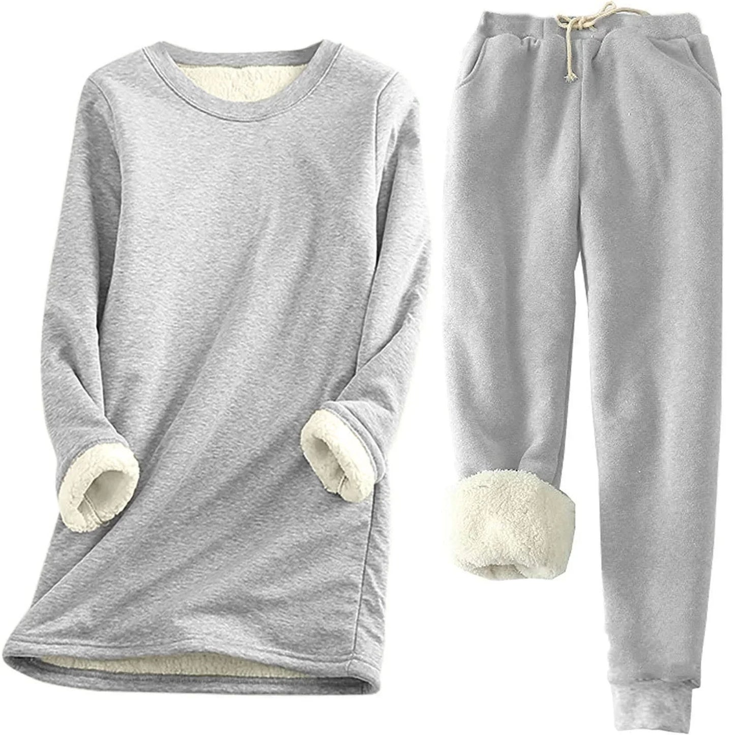 Leyliana Warm Sherpa Fleece Thermal Set For Women Cozy Winter Two Piece Loungewear