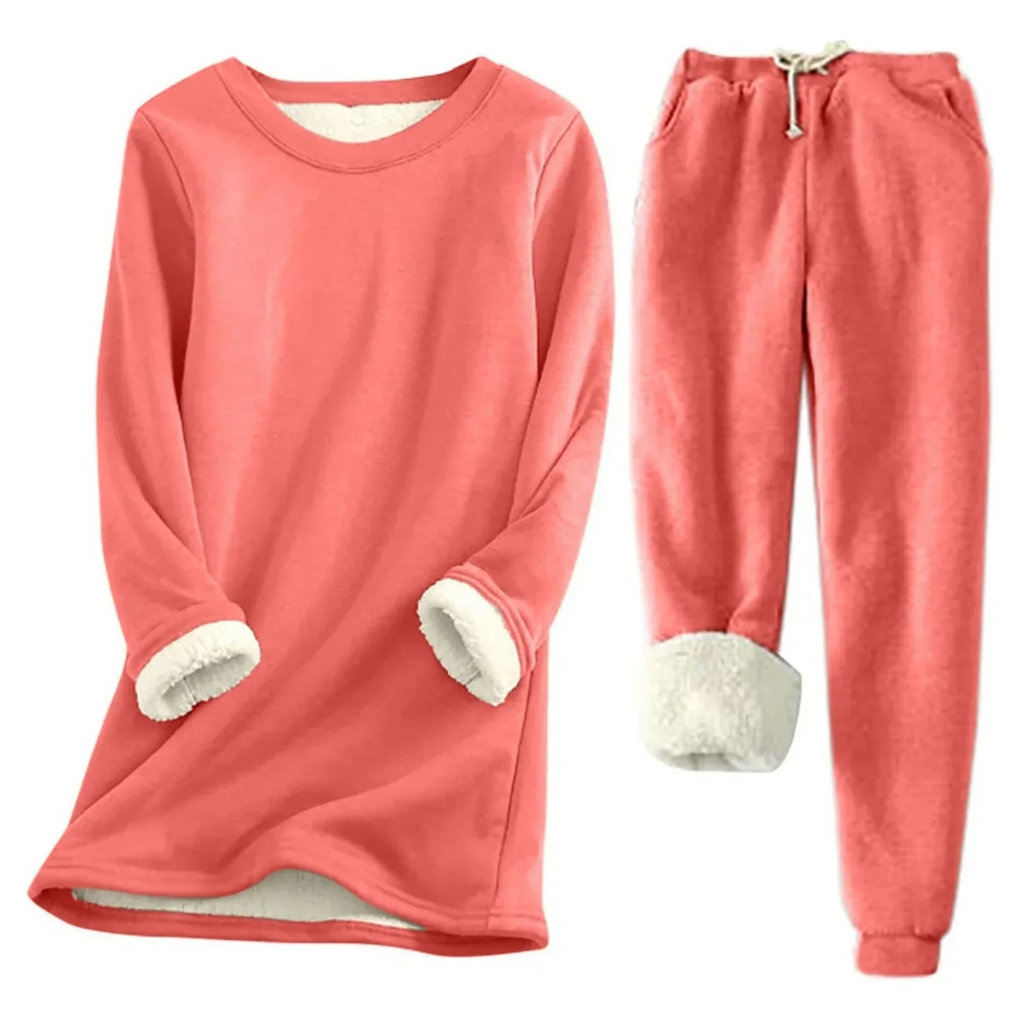 Leyliana Warm Sherpa Fleece Thermal Set For Women Cozy Winter Two Piece Loungewear