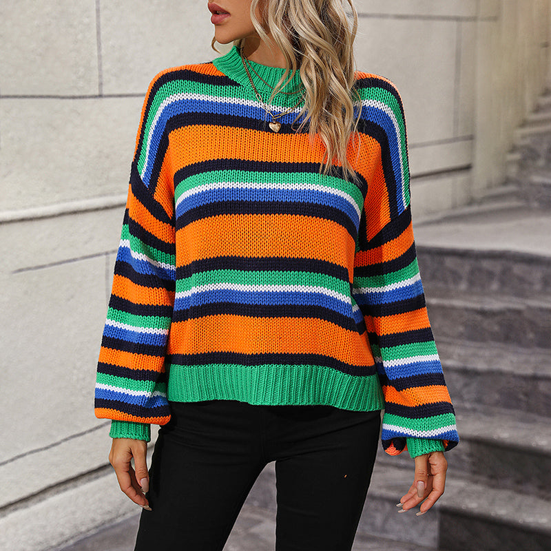 Street-wave Striped Acrylic Pullover For Women - Cozy All-Day Comfort, Timeless Chic, Versatile Knitwear
