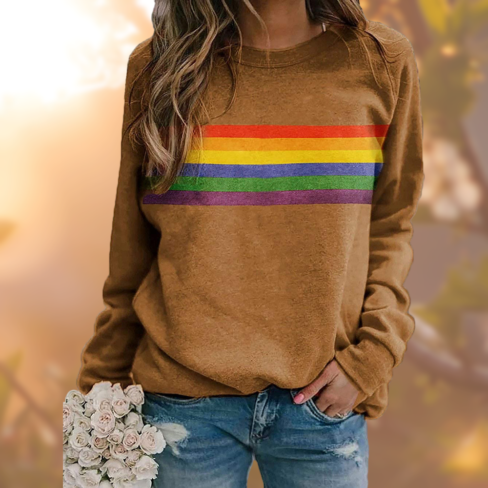 Street-wave Rainbow Stripe Cotton Sweater For Women Ultra Soft Cozy Warm Vintage Look