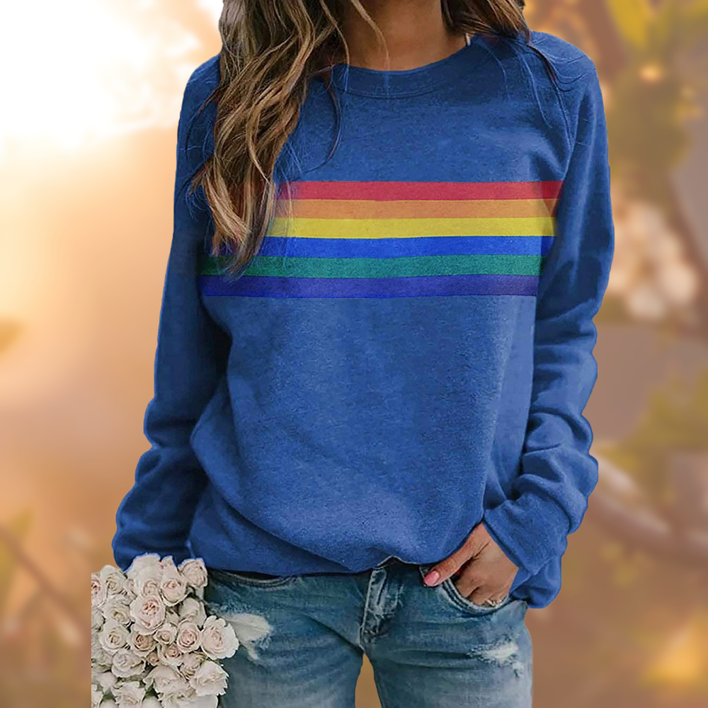 Street-wave Rainbow Stripe Cotton Sweater For Women Ultra Soft Cozy Warm Vintage Look
