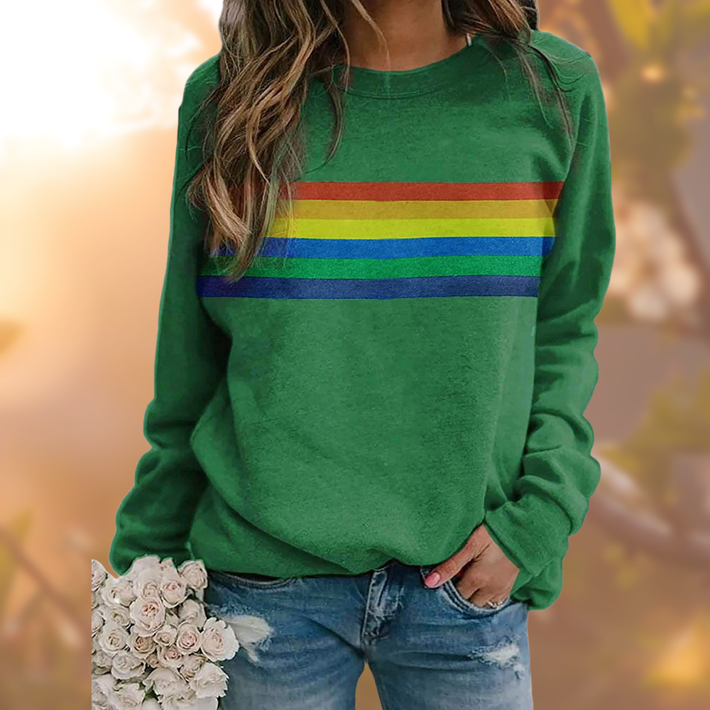 Street-wave Rainbow Stripe Cotton Sweater For Women Ultra Soft Cozy Warm Vintage Look