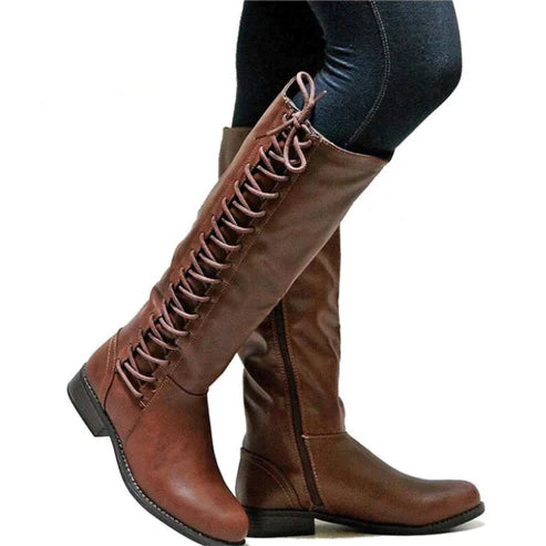 Street-wave Leather Lace Up Boots for Women with Side Zip Insulated Comfort and Non Slip Sole