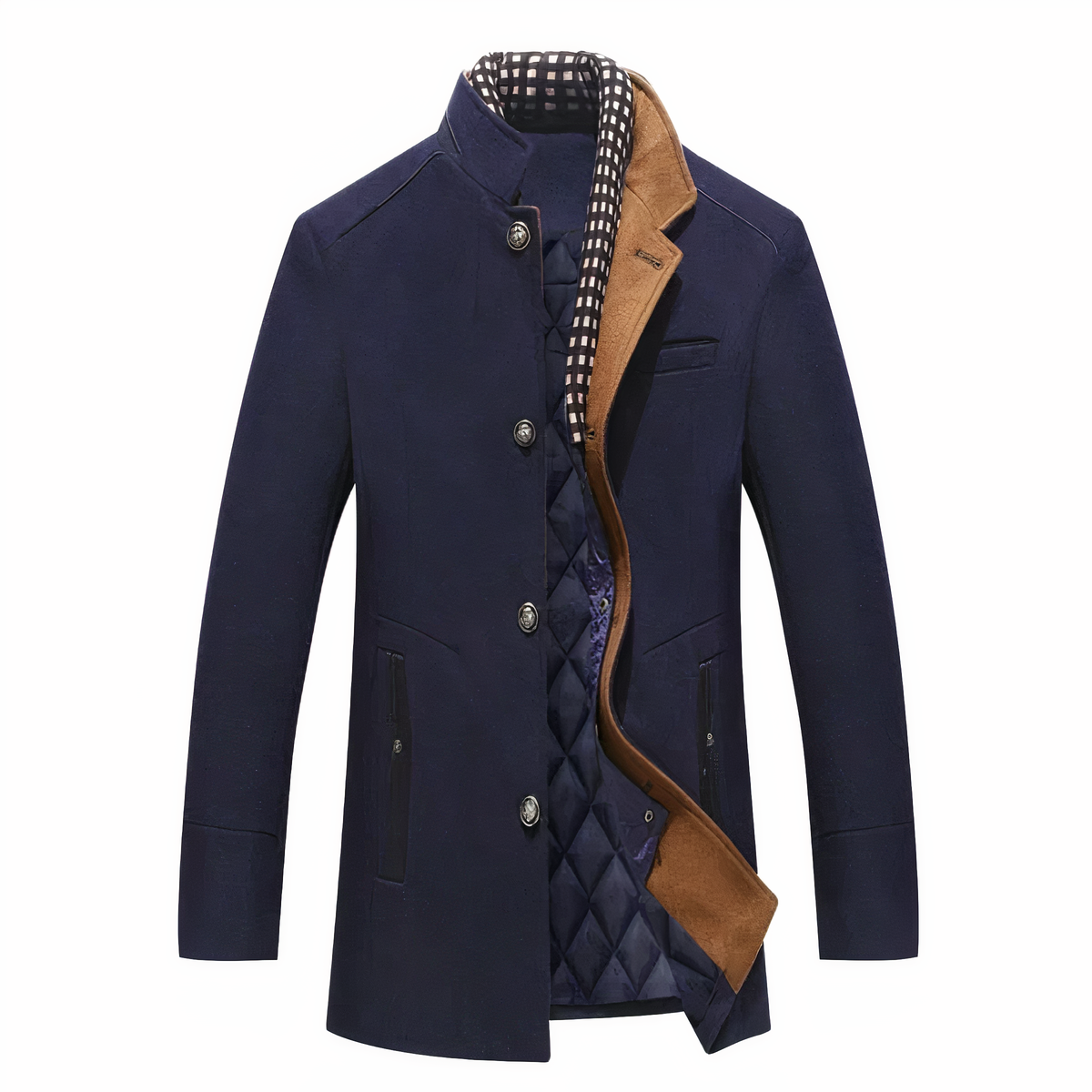 Streetwave Wool Coat For Men With Removable Zip Collar All Season Warmth And Versatile Style