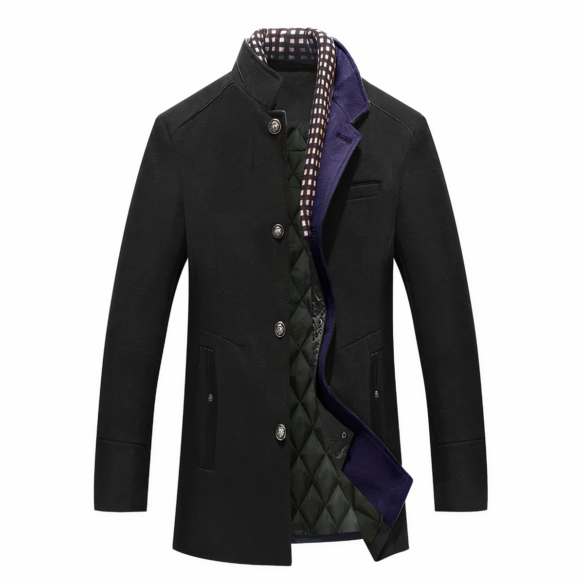 Streetwave Wool Coat For Men With Removable Zip Collar All Season Warmth And Versatile Style