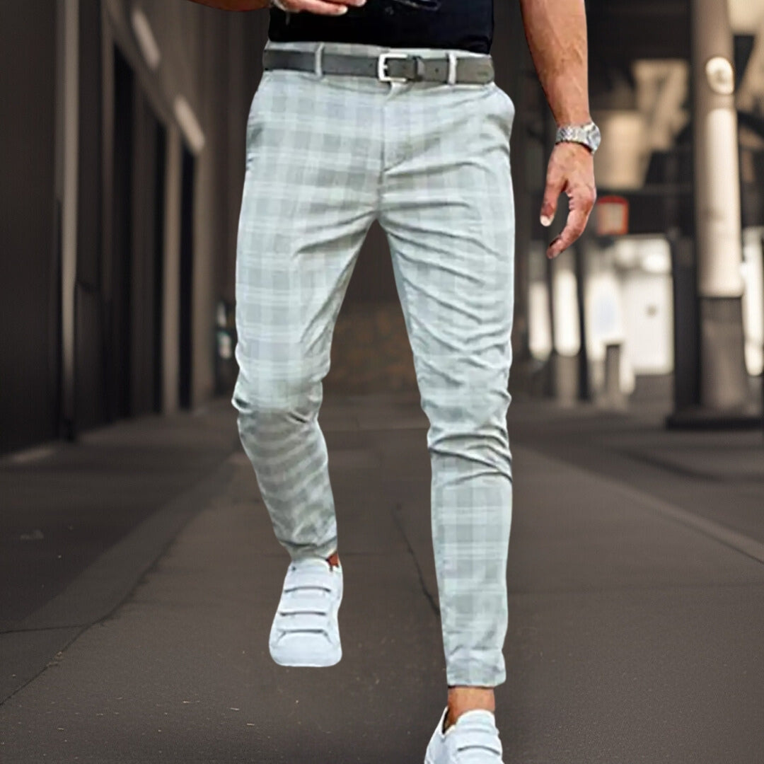 Men's Chinos Slim Fit Breathable Blend Full Length Checkered Pattern Nordic Flair