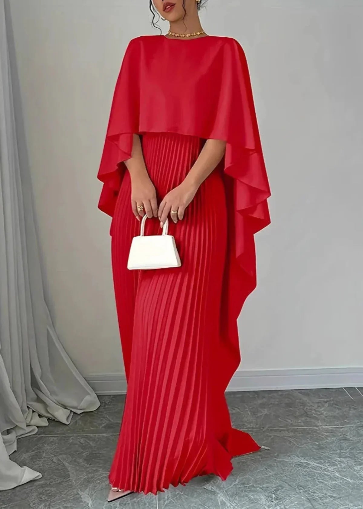 Street Wave Amelia Pleated Cape Overlay Maxi Dress For Women