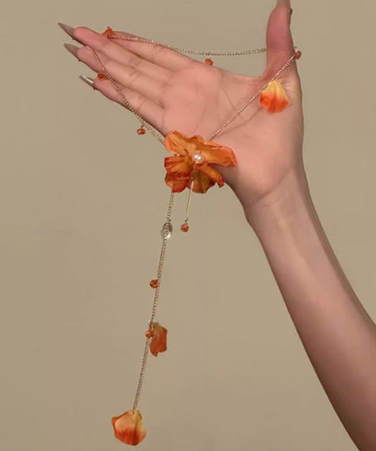 Collier avec pendentif à pompon floral en alliage orange plage - Street-Wave