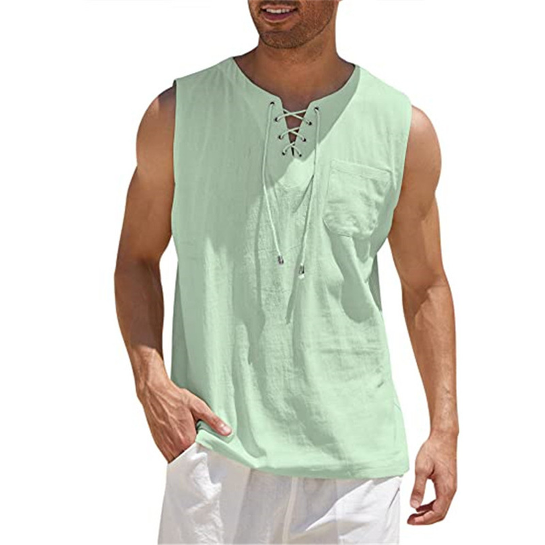 Nordisk-Flair Men's Sleeveless Shirt With Lace Up Front, Relaxed Fit