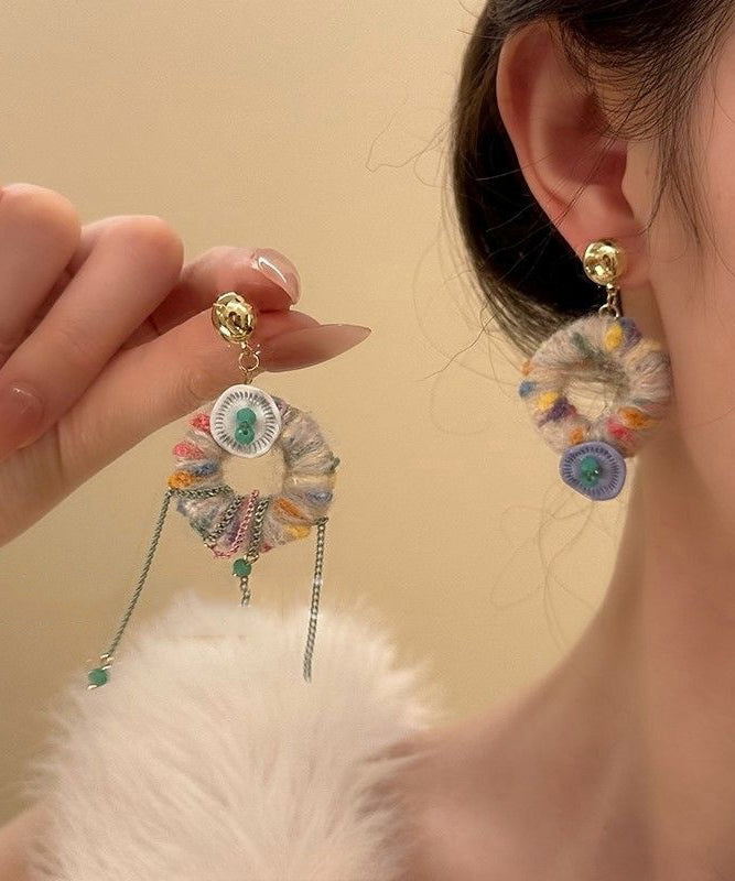 Magnifiques boucles d'oreilles pendantes asymétriques en alliage et laine tricotée - Street-Wave