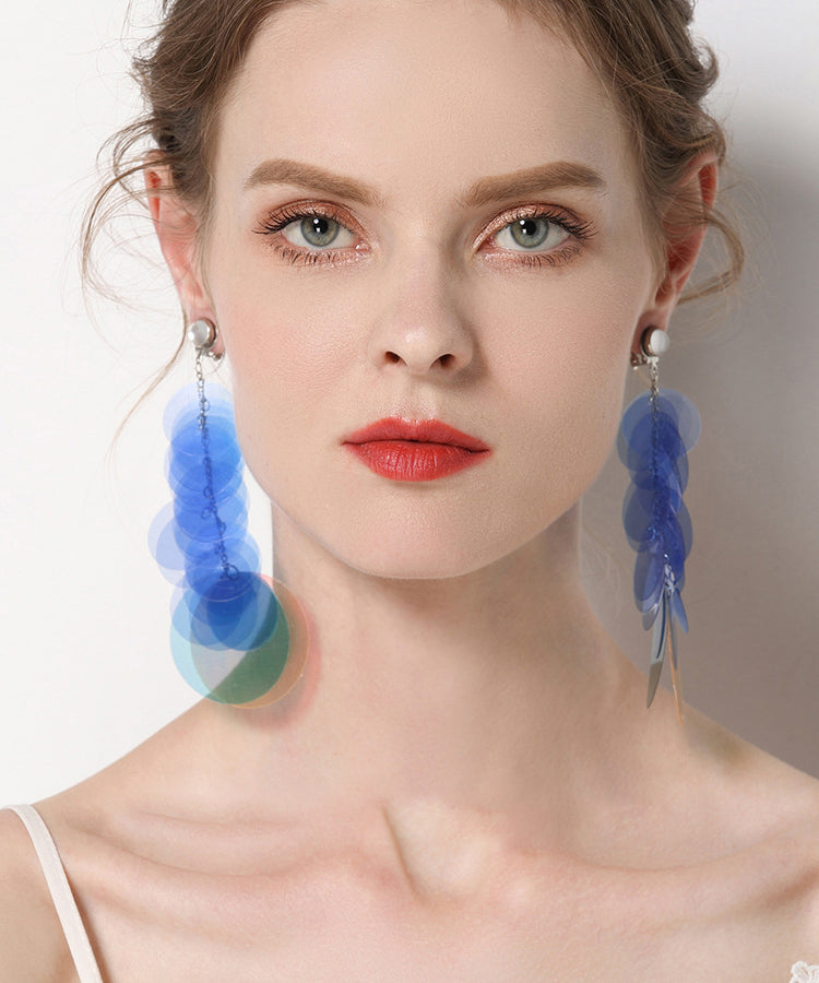 Magnifiques boucles d'oreilles pendantes à pampilles rondes en acier inoxydable bleu - Street-Wave
