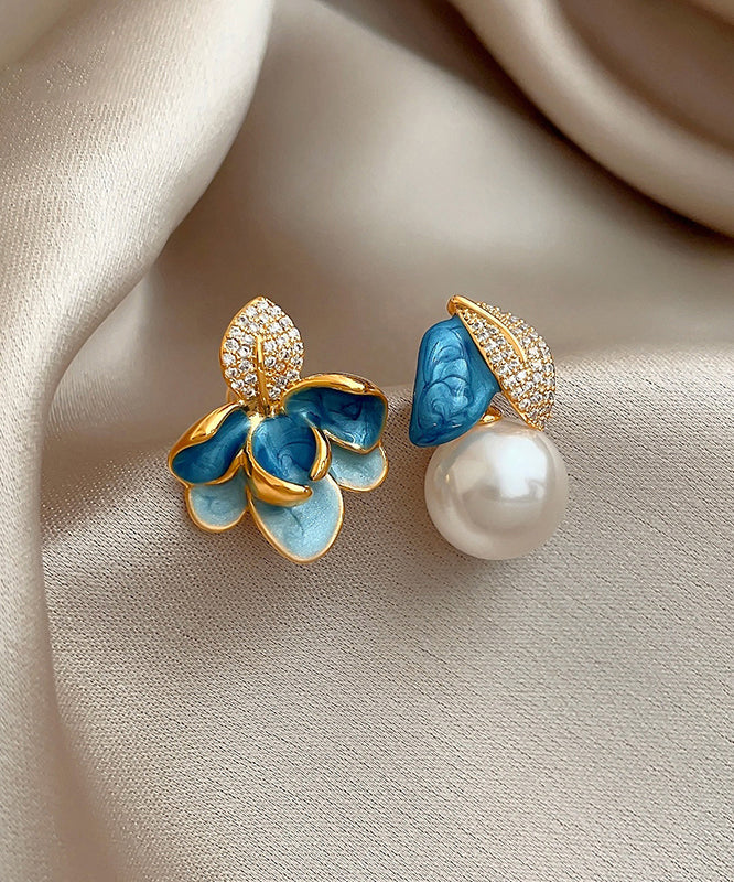 Magnifiques boucles d'oreilles à tige asymétriques en émail et zircon bleu cuivre - Street-Wave