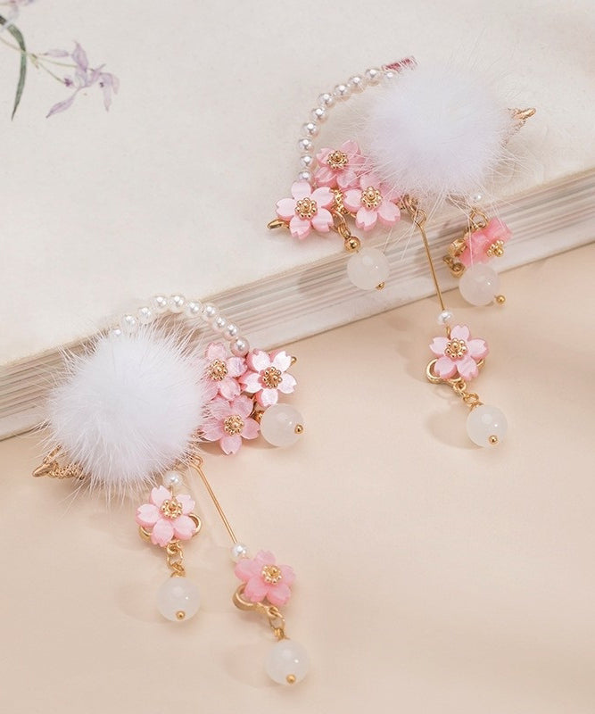 Belle épingle à cheveux en vison florale à pompon pour filles, couleur cuivre, perle - Street-Wave