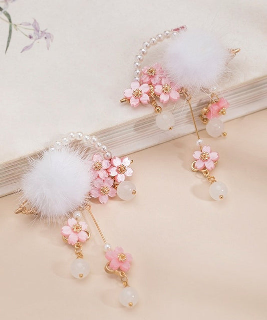 Belle épingle à cheveux en vison florale à pompon pour filles, couleur cuivre, perle - Street-Wave