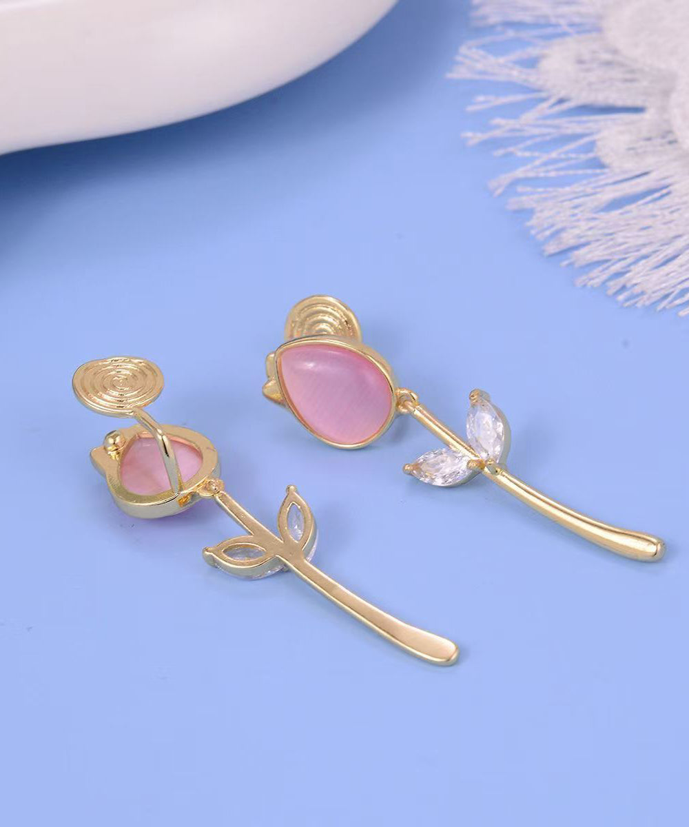 Magnifiques boucles d'oreilles pendantes tulipes en pierre œil de chat surdorée en cuivre - Street-Wave