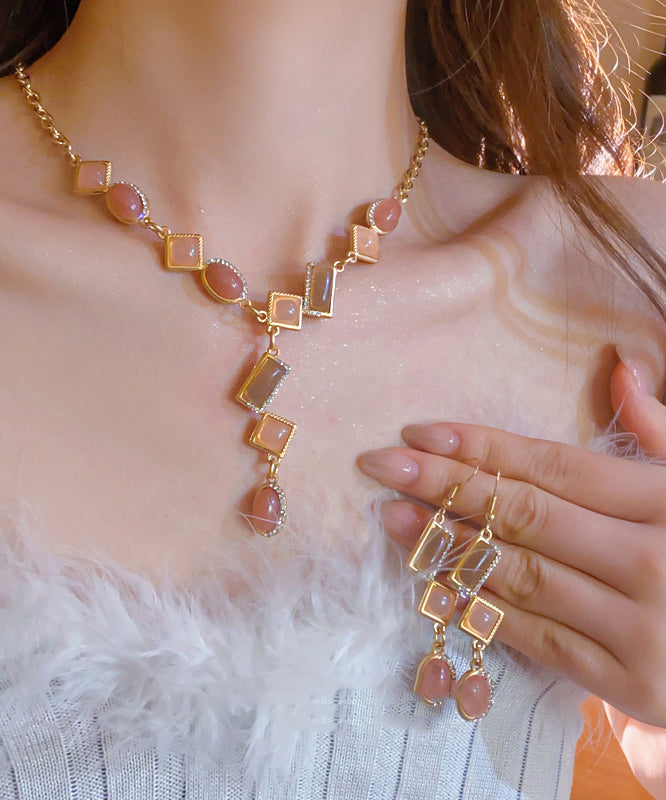 Magnifique ensemble deux pièces composé d'un collier avec pendentif à pampilles et de boucles d'oreilles pendantes en alliage de cuivre doré et zircon - Street-Wave