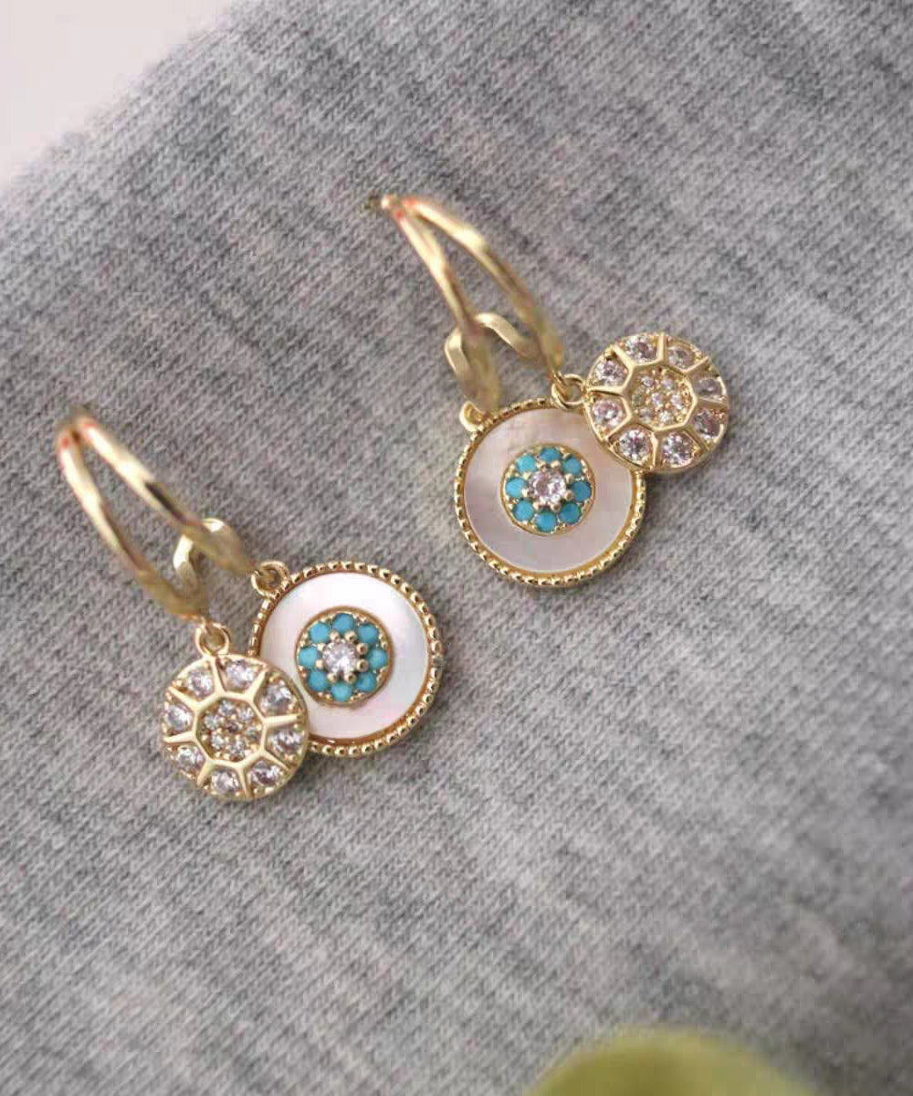 Magnifiques boucles d'oreilles pendantes en forme de coquillage en zircon surdoré et cuivre doré - Street-Wave