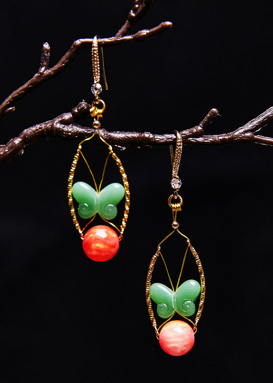 Magnifiques boucles d'oreilles pendantes en Jade papillon vert, Design Original - Street-Wave