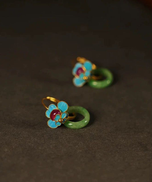 Magnifiques boucles d'oreilles créoles en argent sterling vert surdoré et émail de jade - Street-Wave