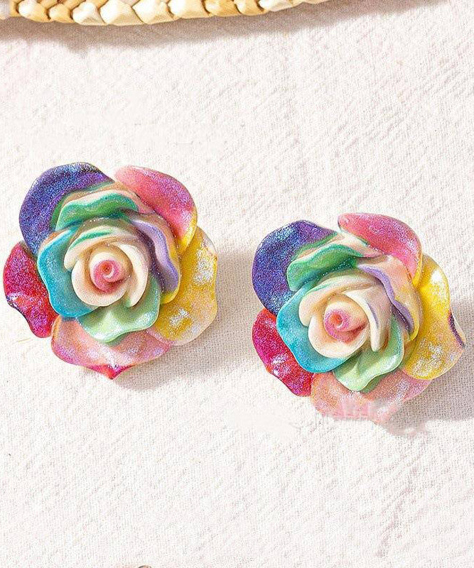 Magnifiques boucles d'oreilles à tige en résine et alliage arc-en-ciel en forme de rose - Street-Wave