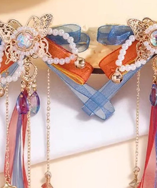 Belle paire d'épingles à cheveux pour filles, en alliage de cuivre arc-en-ciel, avec perles, nœud et ruban - Street-Wave