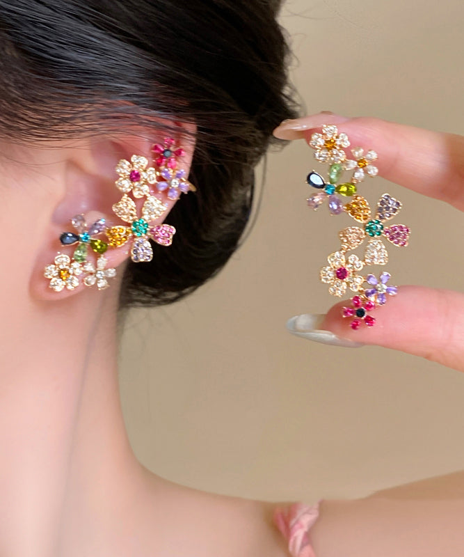 Magnifiques boucles d'oreilles à tige florales en alliage de cuivre et cristal de zircon arc-en-ciel - Street-Wave