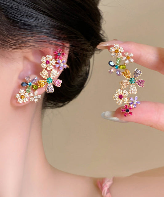 Magnifiques boucles d'oreilles à tige florales en alliage de cuivre et cristal de zircon arc-en-ciel - Street-Wave