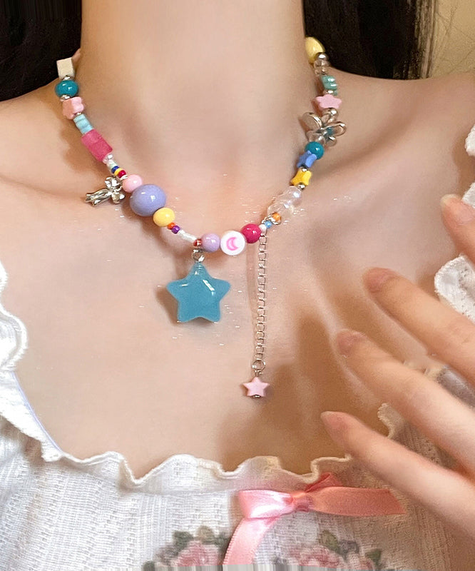 Magnifique collier avec pendentif en perles de résine et cuivre arc-en-ciel et pompon - Street-Wave