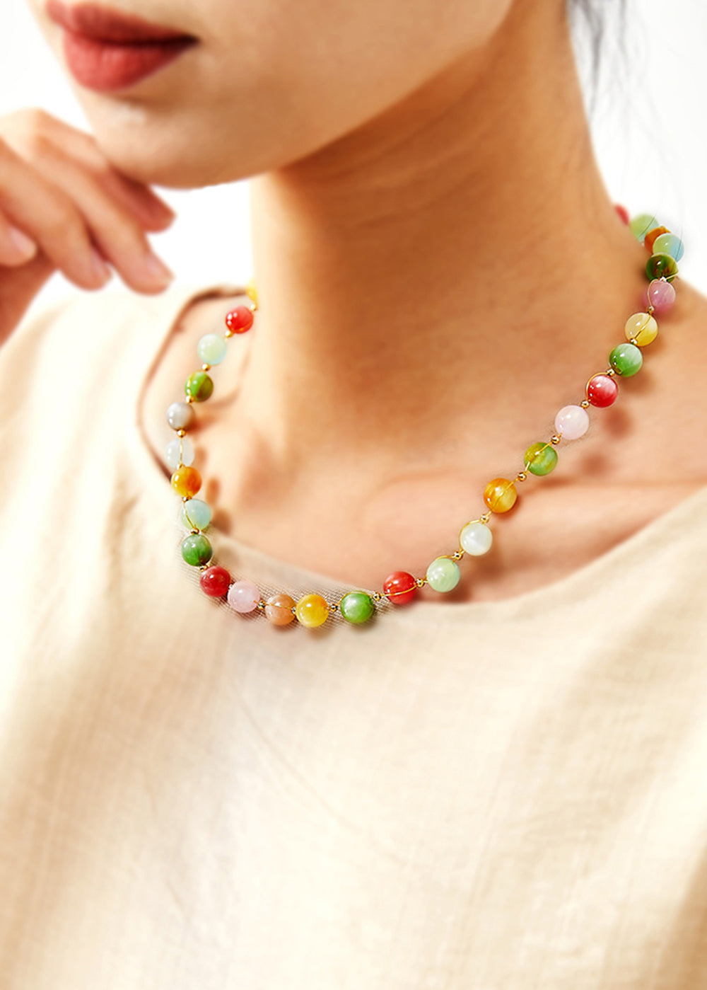 Magnifique collier de princesse en jade arc-en-ciel - Street-Wave