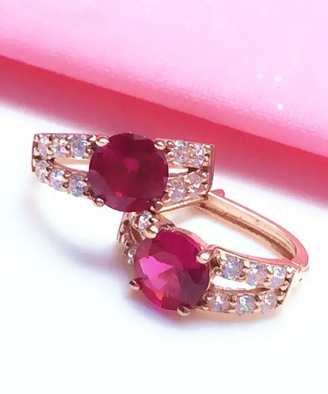 Magnifiques boucles d'oreilles créoles en alliage rose incrustées de pierres précieuses et de zircons - Street-Wave