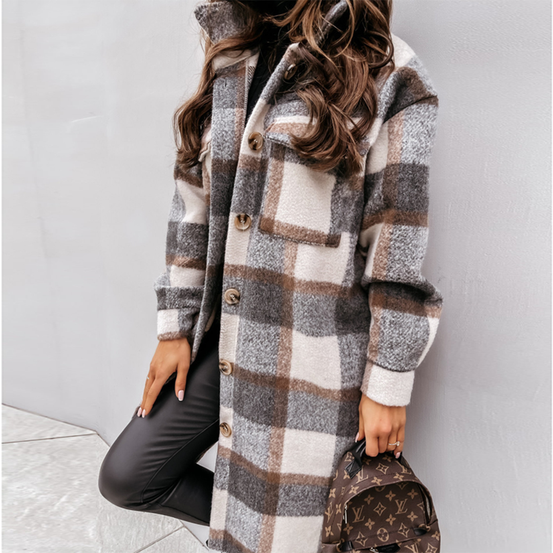 Streetwave Oversized Long Wool Coat For Women Plaid Wool Blend With Front Buttons Cozy And Chic