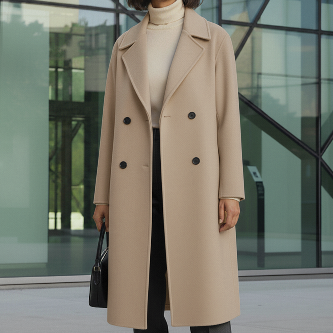 Street-Wave Maria Trench Coat For Women Warm Knee-Length Double-Breasted
