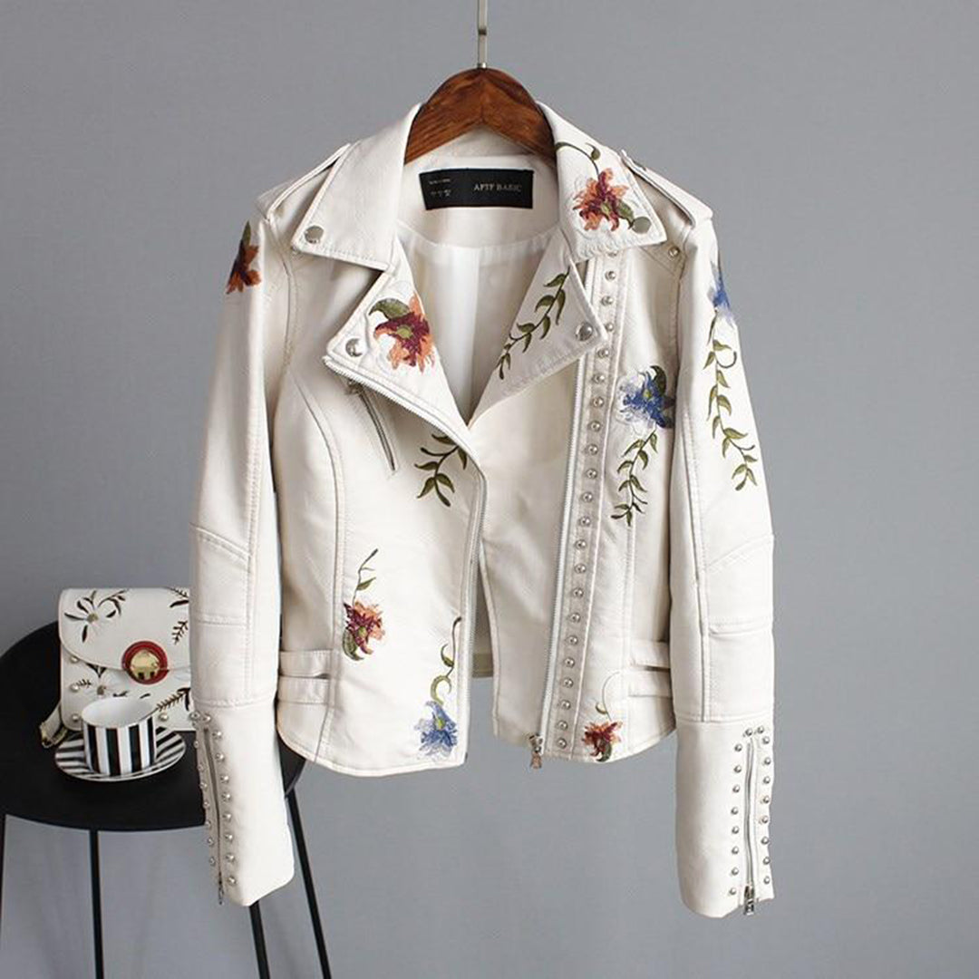 Street-wave Women's Timeless Embroidered Coat With Floral Detailing For Everyday All-Year Style