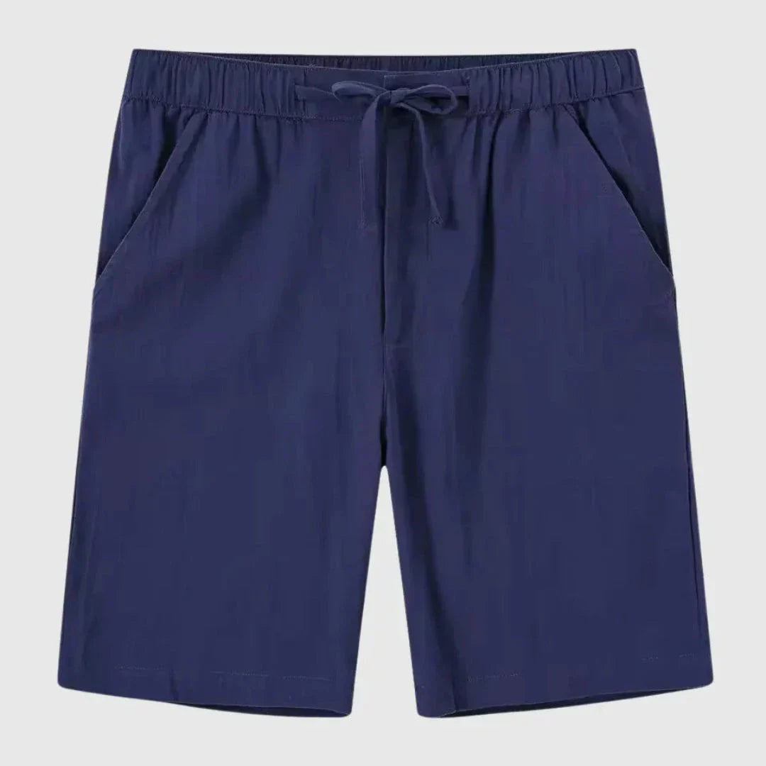 Ben Mid-Rise Drawstring Shorts In Cotton-Linen Blend For Men, Breathable Summer Comfort, Relaxed Fit