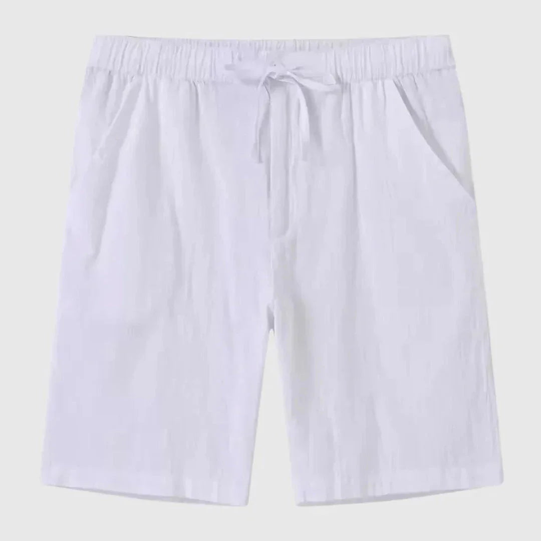 Ben Mid-Rise Drawstring Shorts In Cotton-Linen Blend For Men, Breathable Summer Comfort, Relaxed Fit