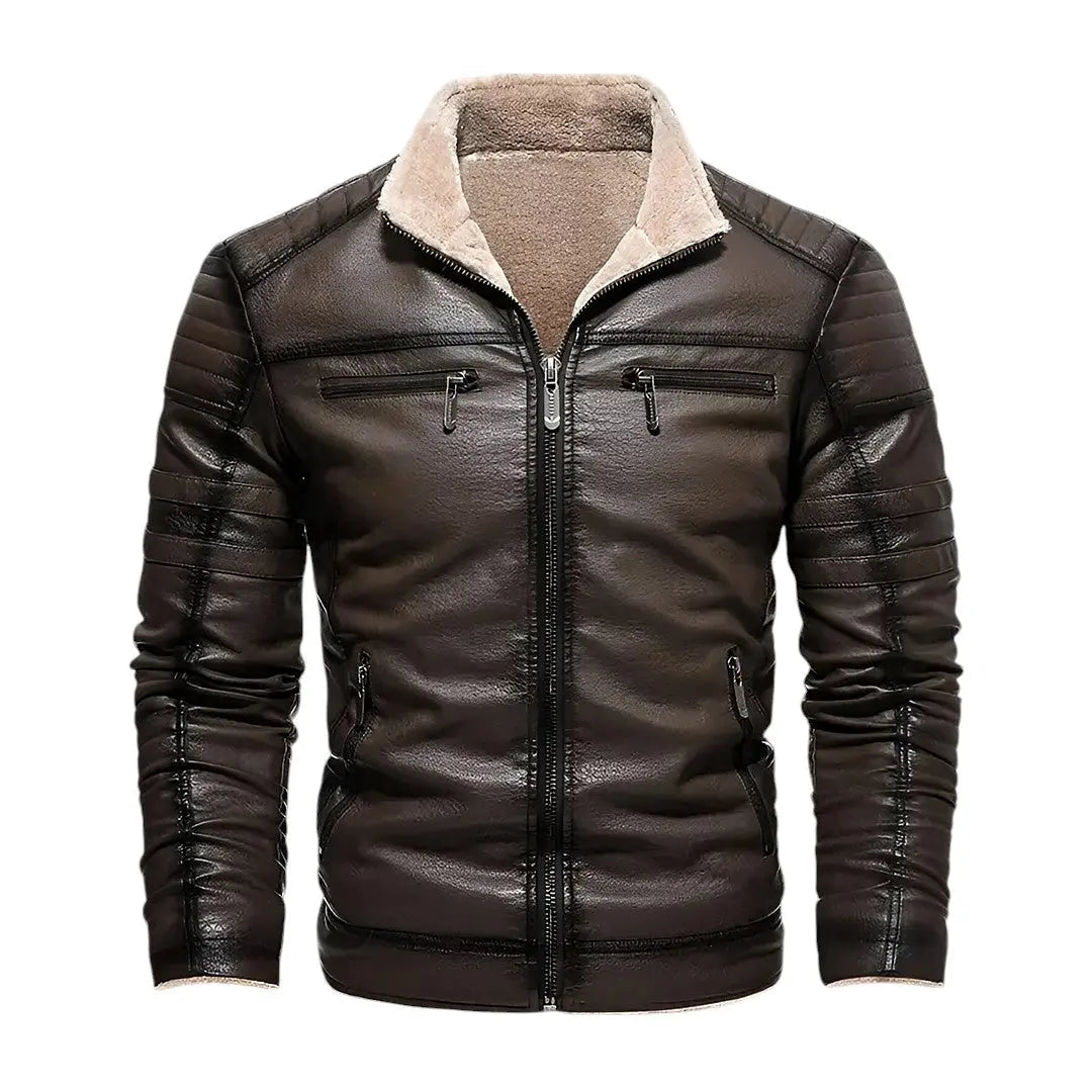 Waylynn Men Leather Jacket With Warm Sherpa Lining Rugged