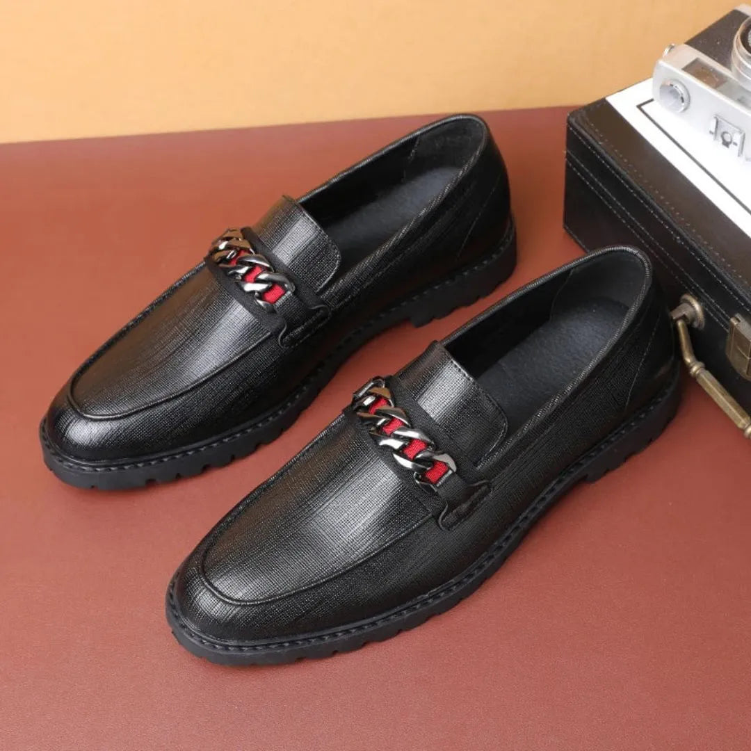 Bennett Luxe Textured Leather Loafers With Chain Link Accent and Cushioned Insole for Men